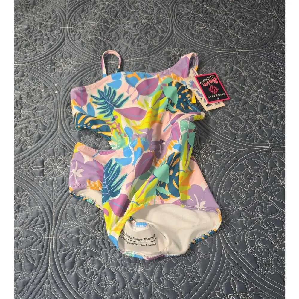 ANDY & EVAN Tropical Cutout One Piece Swimsuit Girls M – Bright Floral